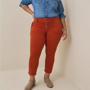 Torrid Fringe Bottom Orange Mom Straight Vintage Stretch High-Rise Jean